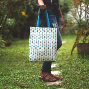 Cotton Tote Bag - Aztec Arrows - Vivid Blue