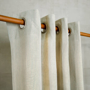 Cotton Curtain – Fine Stripes – Teal Blue