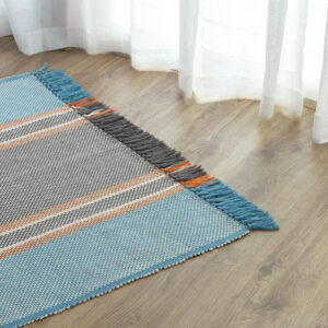 Cotton Rug – Handwoven Stripes – Blue/Orange