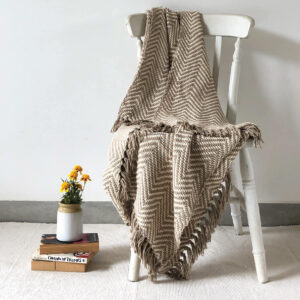 Cotton Throw – Handwoven Herringbone – Beige
