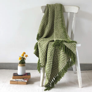Cotton Throw – Handwoven Herringbone – Green