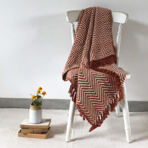 Cotton Throw – Handwoven Herringbone – Rust Orange