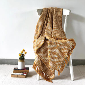 Cotton Throw – Handwoven Herringbone – Yellow
