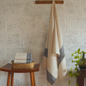 Cotton Bath Towel – Honeycomb Weave – Beige / Grey