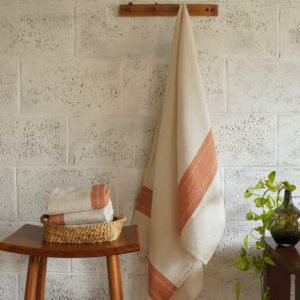 Cotton Bath Towel – Honeycomb Weave – Beige / Orange