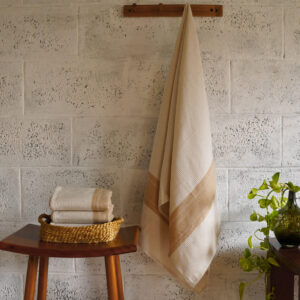 Cotton Bath Towel – Honeycomb Weave – Beige / Brown