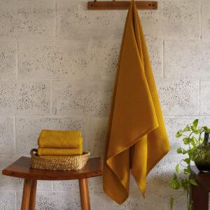 Cotton Bath Towel – Honeycomb Weave – Mustard Yellow