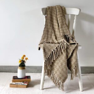 Cotton Throw – Handwoven Houndstooth – Beige
