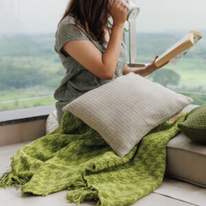 Cotton Throw – Handwoven Houndstooth – Green