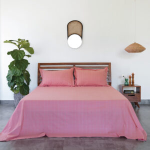 Cotton Bed Sheet – Lagom Chequered – Pink / Grey  - With 2 Pillow Cases