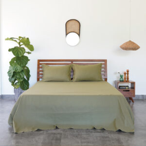 Linen Bed Sheet – Solid – Mosstone Green - With 2 Pillow Cases