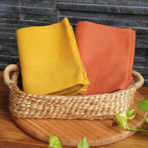 Cotton Kitchen Towel – Honeycomb Weave – Rust & Mustard , Set of 2