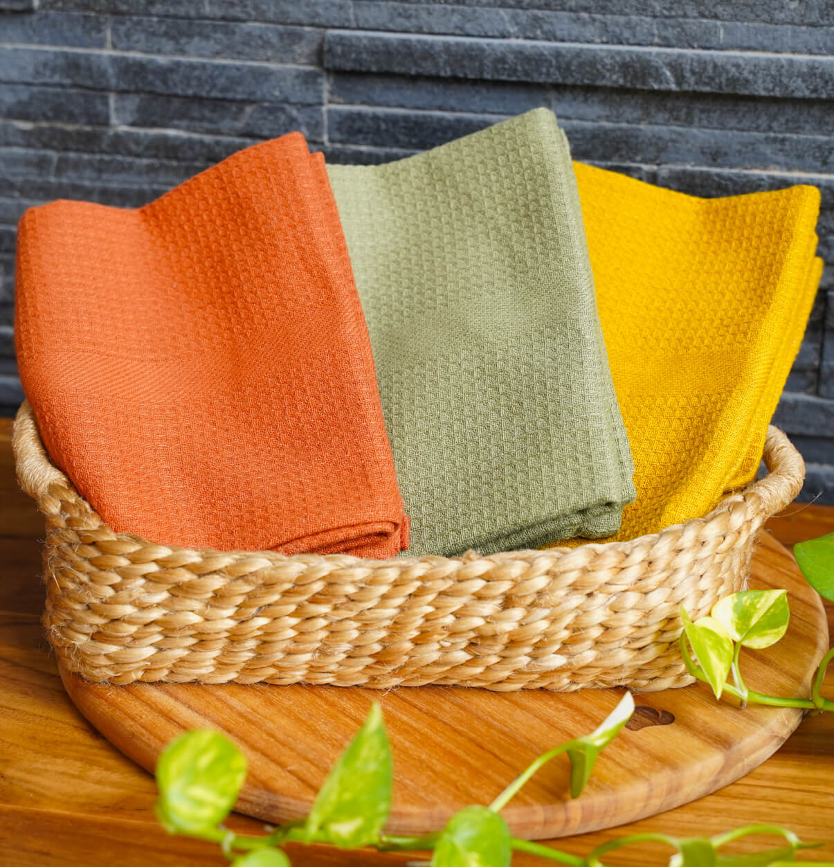 Cotton Kitchen Towel – Honeycomb Weave – Radiant , Set of 3
