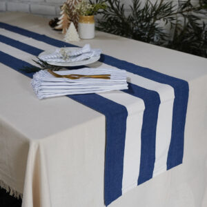Cotton Table Runner – Cabana Stripes – Blue/White