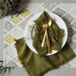 Fringes Cotton Table Napkins  – Solid - Olive Green