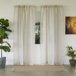 Linen Sheer Curtain – Twin Stripes – Silver / White