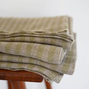 Linen Sheer Curtain – Twin Stripes – Beige / Green