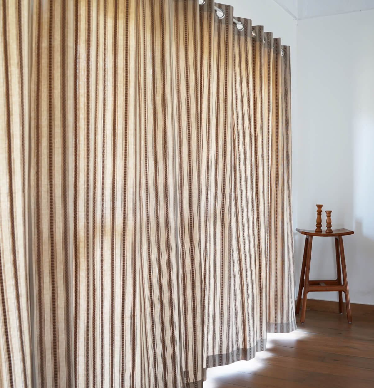 Cotton Curtain – Vintage Weave Stripes – Beige/Brown - Image 4