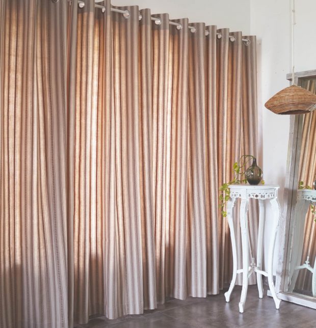 Cotton Curtain – Vintage Weave Stripes – Beige/Brown - Image 3