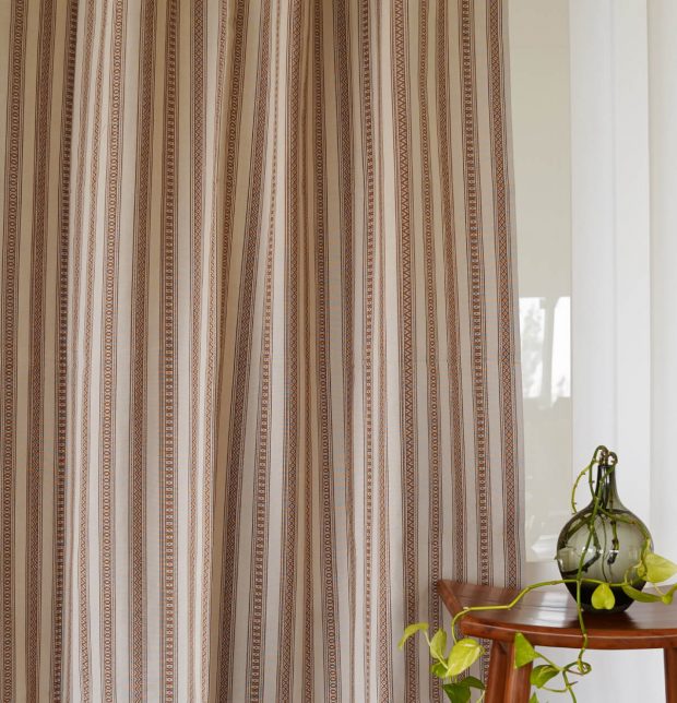 Cotton Curtain – Vintage Weave Stripes – Beige/Brown - Image 2