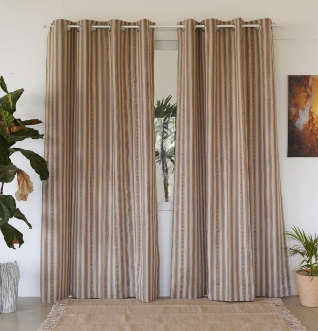 Cotton Curtain – Vintage Weave Stripes – Beige/Brown