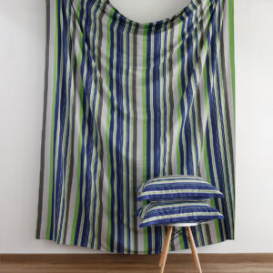 Cotton Bed Sheet – Woven Stripes – Brilliant Green/Blue - With 2 Pillow Cases