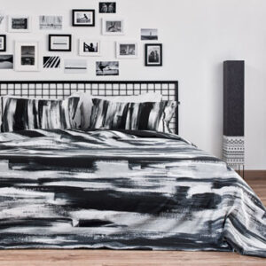 Cotton Bed Sheet – Brushstroke  – Black - With 2 Pillow Cases