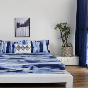 Cotton Bed Sheet – Brushstroke  –Blue - With 2 Pillow Cases