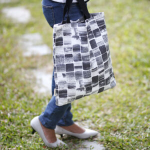 Cotton Tote Bag - Brush Stroke Cubes - Black