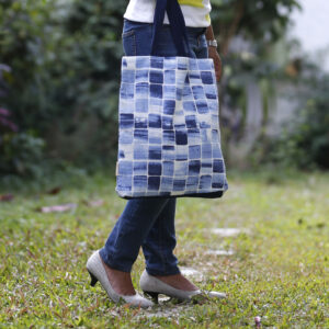 Cotton Tote Bag - Brush Stroke Cubes - Blue