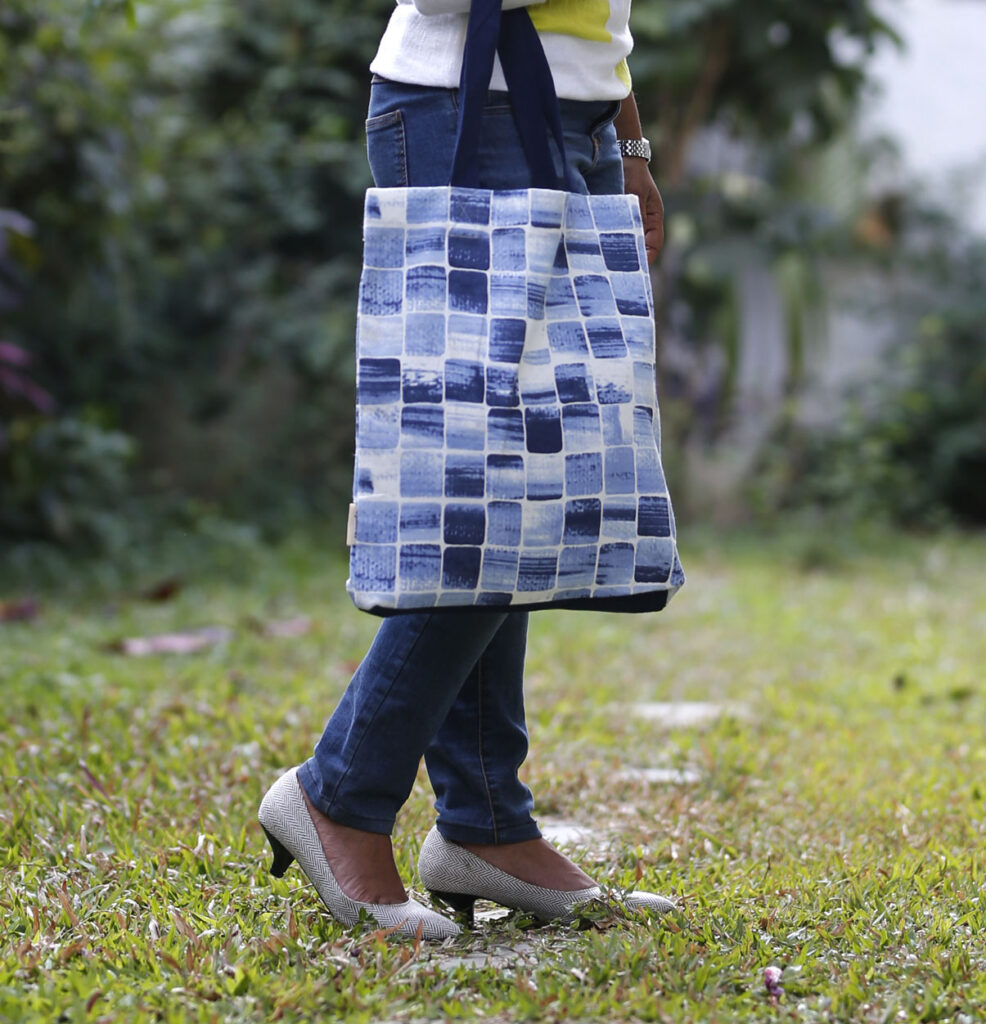 Cotton Tote Bag – Brush Stroke Cubes – Blue