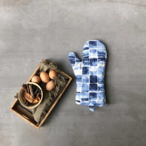 Cotton Oven Mitts –  Brush Stroke Cubes – Blue, Set of 2