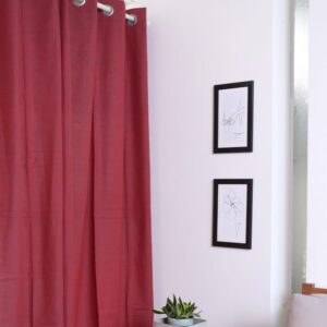 Cotton Curtain – Chambray – Aurora Red