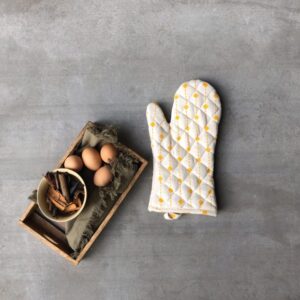 Cotton Oven Mitts –  Diamond Lines – Yellow, Set of 2