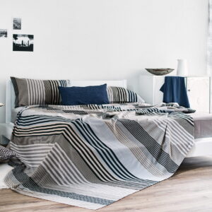 Cotton Bed Sheet – Melange Stripes – Blue - With 2 Pillow Cases