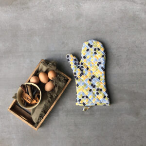 Cotton Oven Mitts – Retro Circles – Yellow, Set of 2