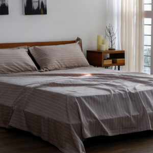 Cotton Bed Sheet – Silver Lining Stripes – Walnut/White - With 2 Pillow Cases