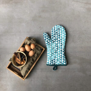 Cotton Oven Mitts –  Star Triangle – Aqua Blue, Set of 2