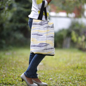 Cotton Tote Bag - Wave Texture - Lemon Chrome