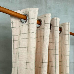 Cotton Curtain – Green Checks – Beige