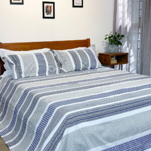 Cotton Bed Sheet – Broad Border Print – Blue - With 2 Pillow Cases