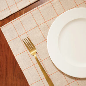Beige Cotton Tablemats – Checks – Rust Orange