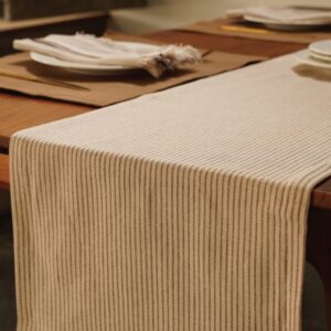 Cotton Table Runner – Fine Stripes – Brown