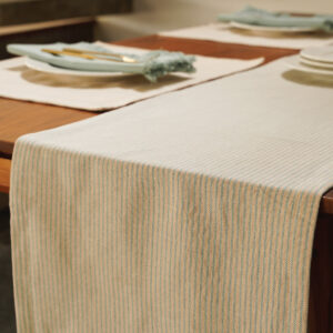 Cotton Table Runner – Fine Stripes – Teal Blue