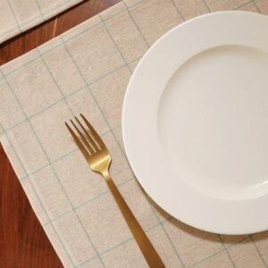 Beige Cotton Tablemats – Checks – Teal Blue