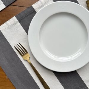Cotton Tablemats – Cabana Stripes – Grey/White