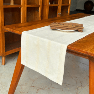Cotton Table Runner – Zari Stripes – Beige